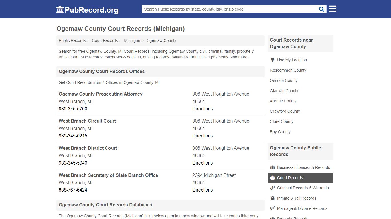 Free Ogemaw County Court Records (Michigan Court Records)