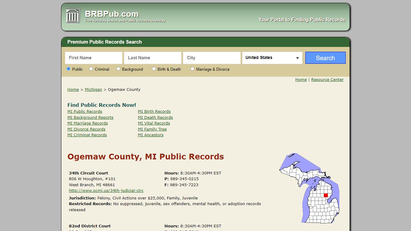 Ogemaw County Public Records | Search Michigan Government ...