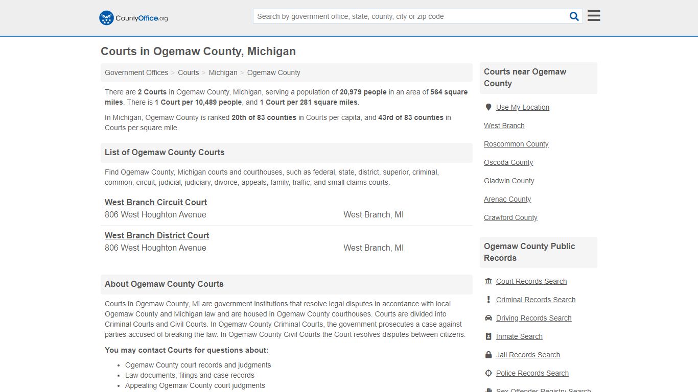 Courts - Ogemaw County, MI (Court Records & Calendars)